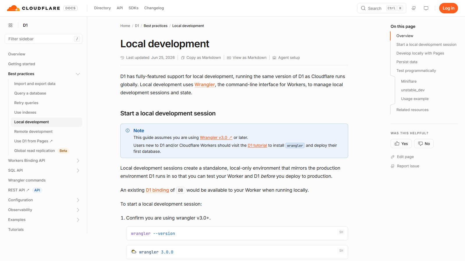 Cloudflare D1 本地开发文档截图